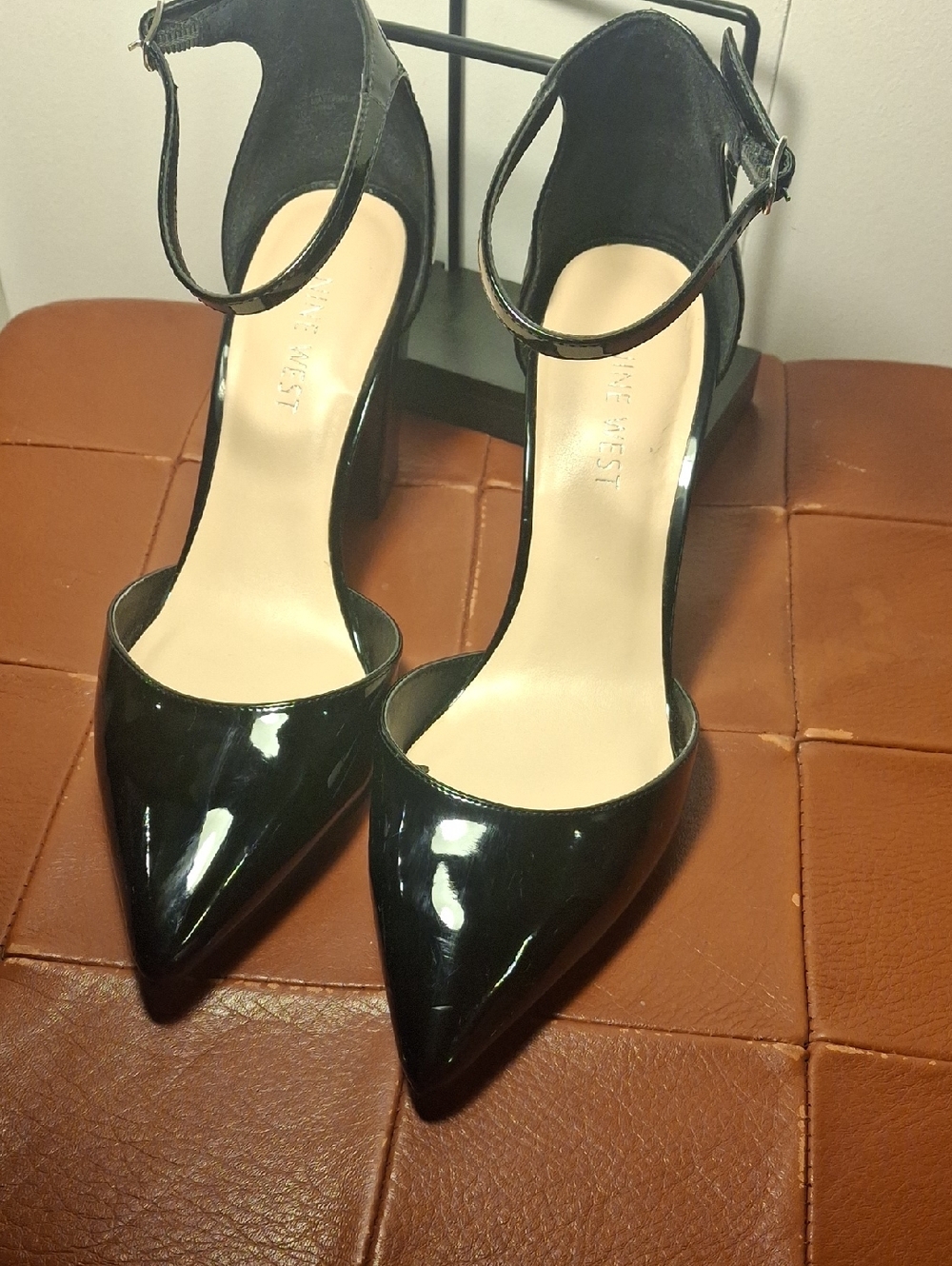 Nine West Black Patent Pointed Toe Ankle-Strap Pumps